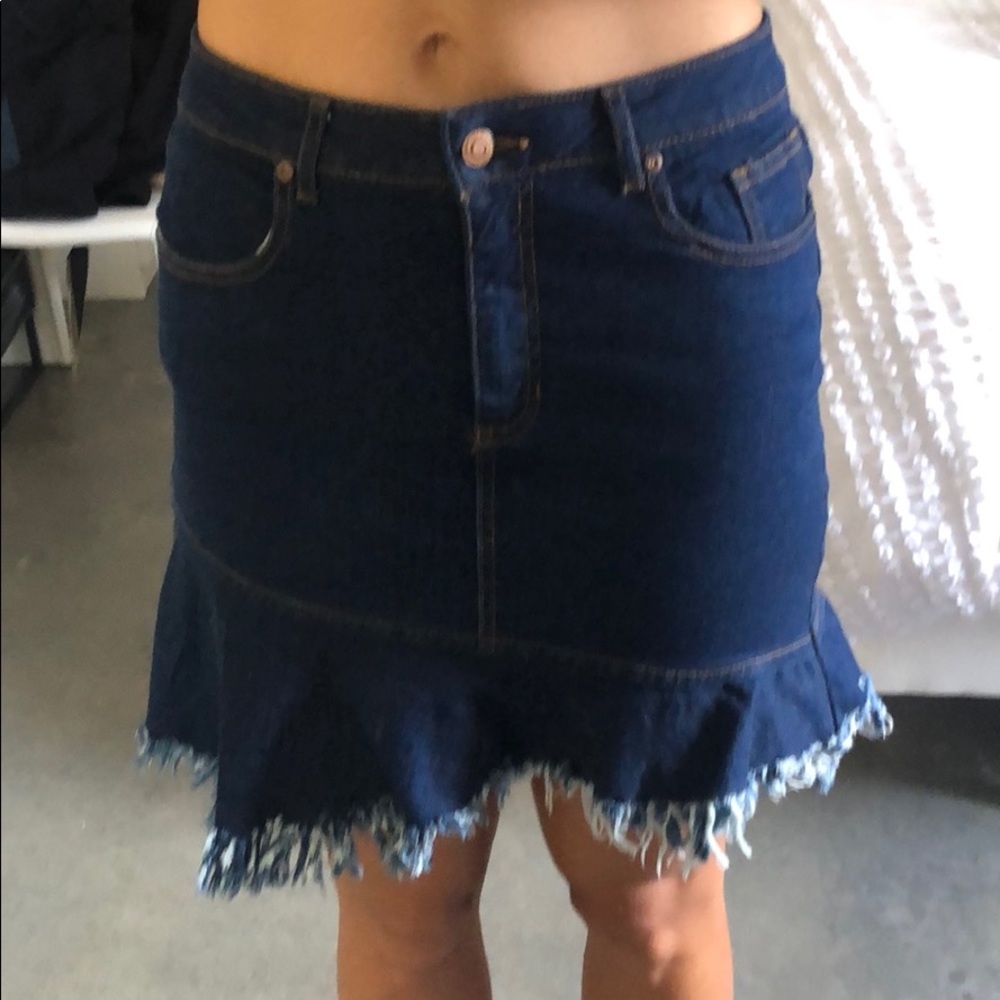 NWOT Denim Ruffle Asymmetrical Skirt